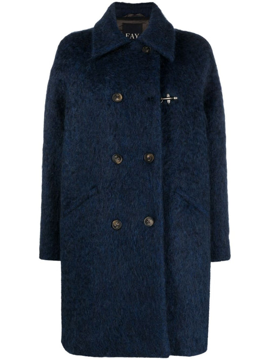 Double-breasted wool blend coat