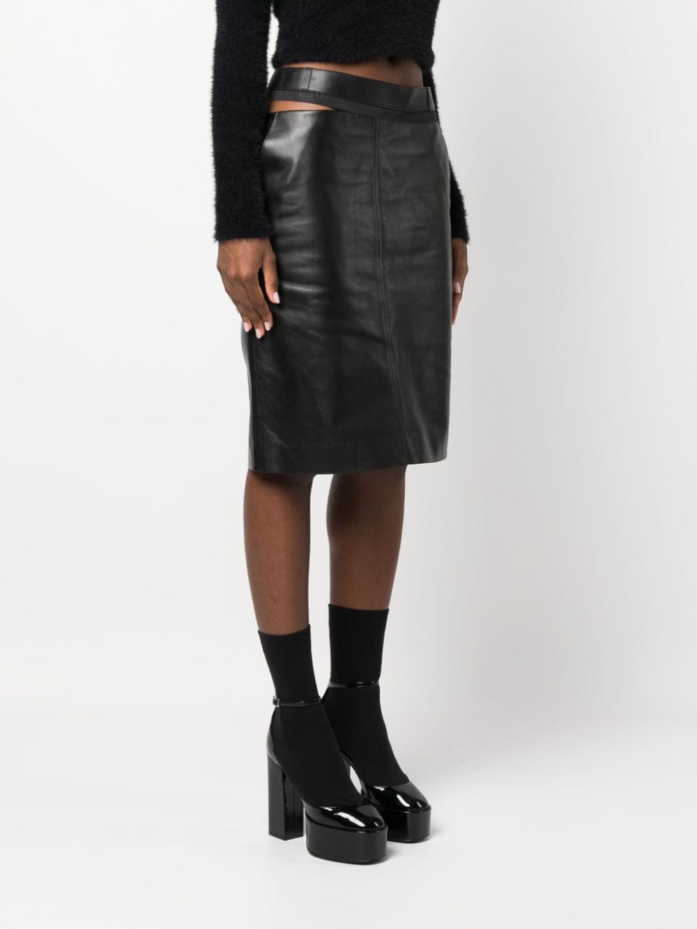 Leather midi skirt