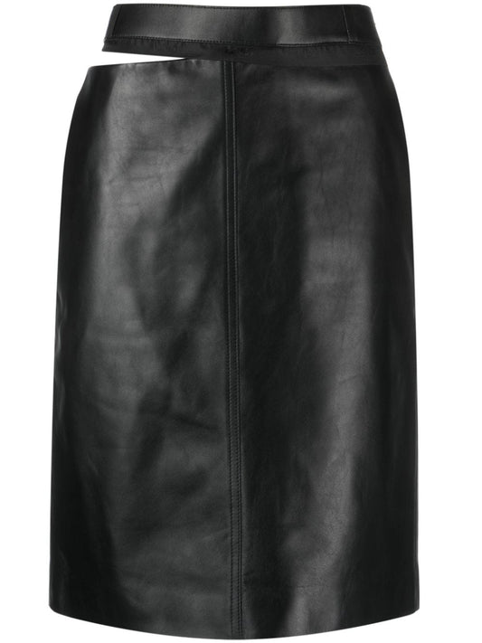 Leather midi skirt