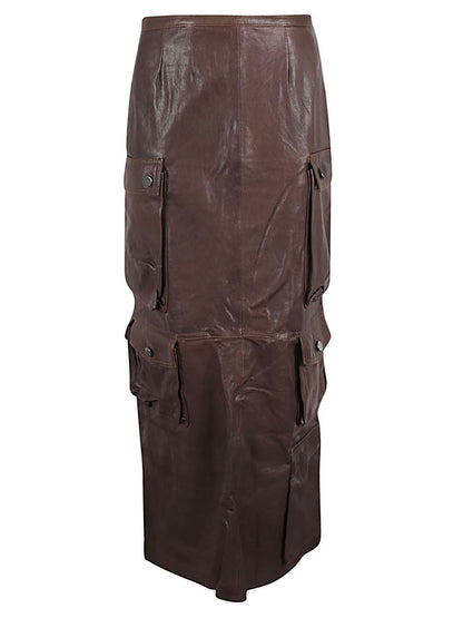 Leather cargo long skirt