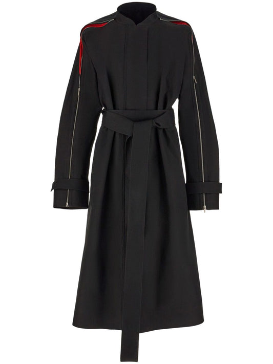 Zip-detail cotton belted trench coat