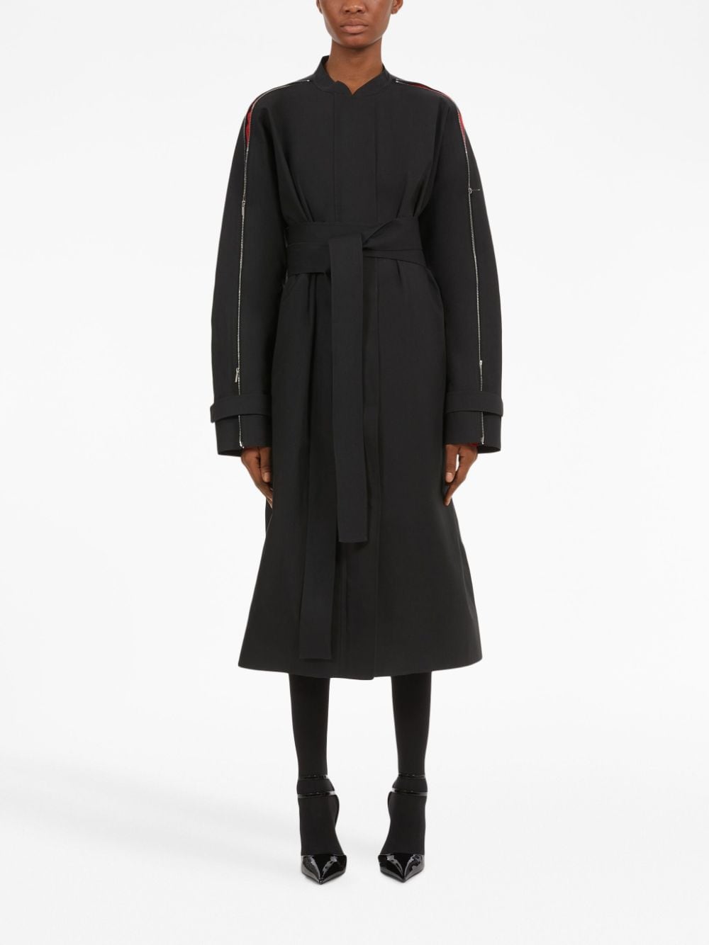 Zip-detail cotton belted trench coat