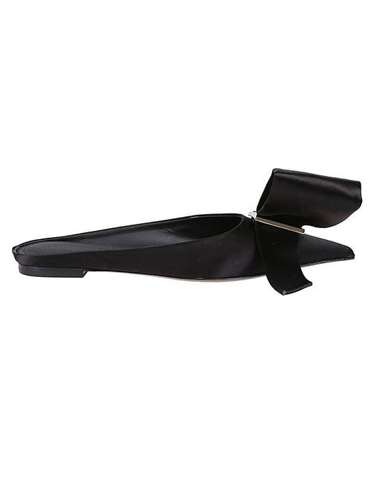 Maxi bow leather slippers