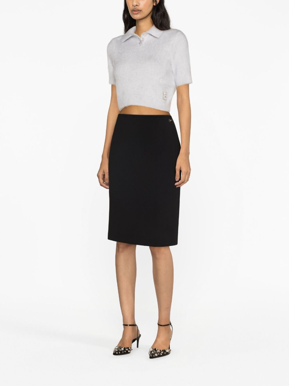 Horsebit wool midi skirt