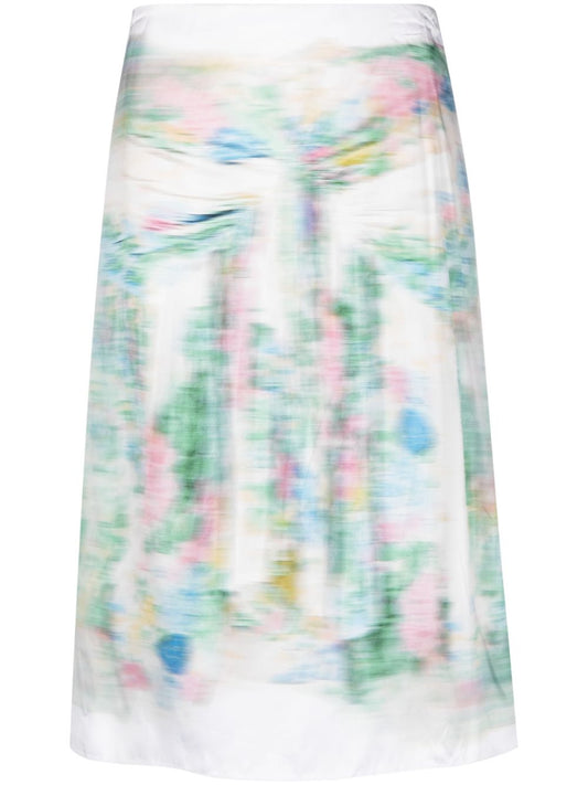 Blurred print midi skirt