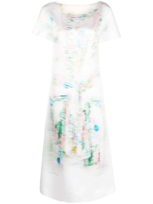 Blurred print midi dress