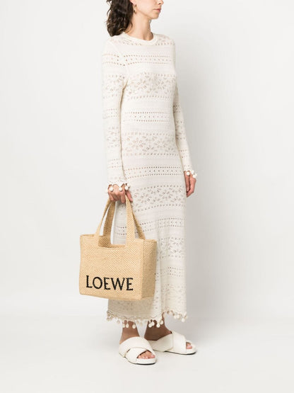 Loewe font raffia tote bag