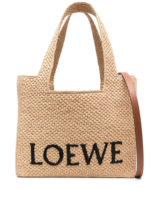 Loewe font raffia tote bag