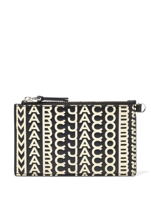 The monogram leather top zip wristlet wallet