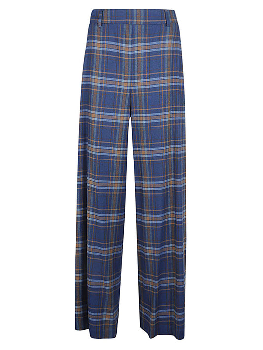 Wide leg checked trousers