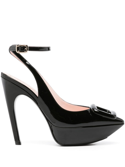 Choc buckle patent leather slingback pumps