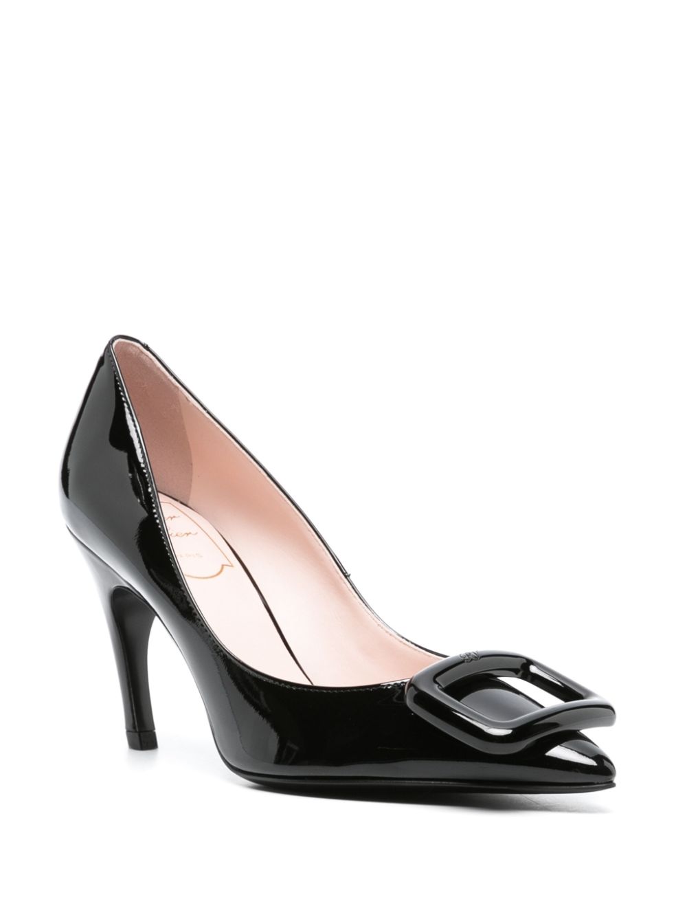 Choc buckle patent leather pumps