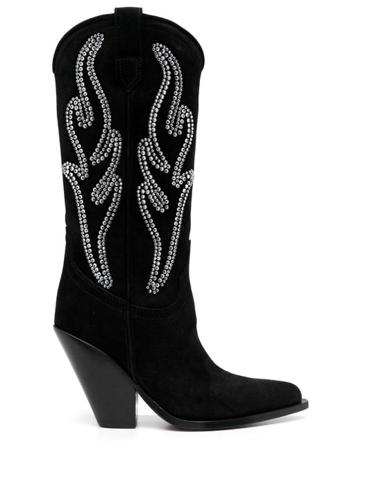 Crystal detail suede western boots