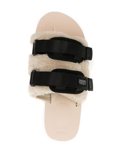 Nylon and eco fur slides