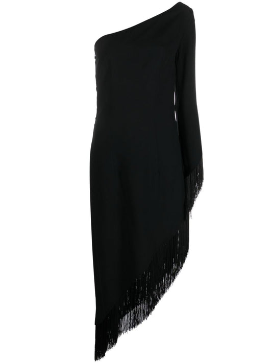 Aventador one-shoulder fringed trimmed crepe midi dress