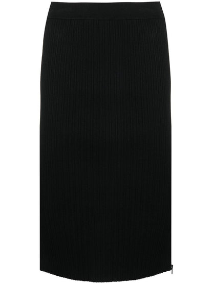 Zipped ribbed silk skirt