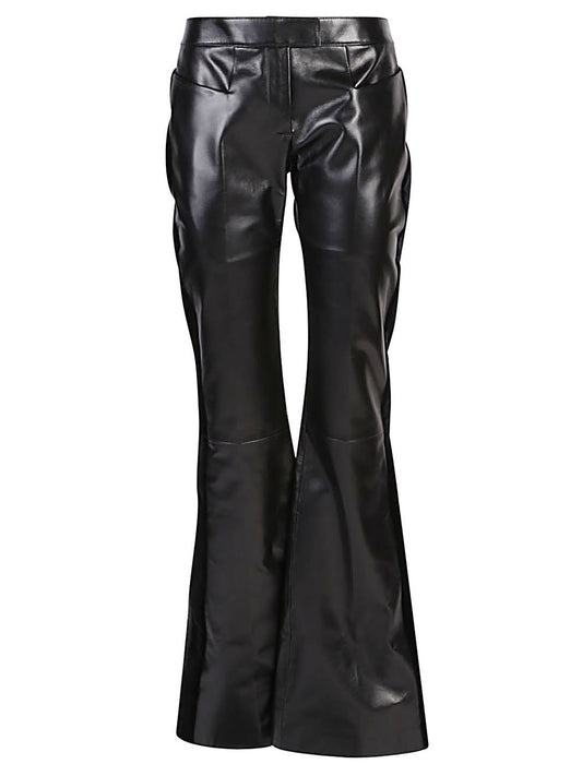 Flared leather and velvet trousers