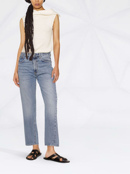 Straight leg cropped denim jeans