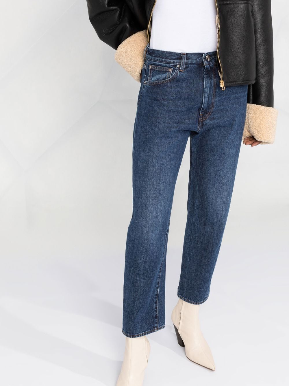 Straight leg cropped denim jeans