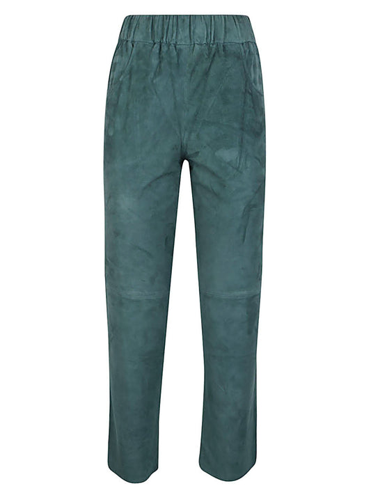 Elastic waist suede trousers