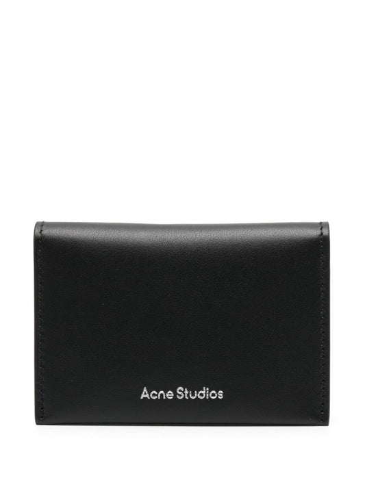 Logo leather flap wallet