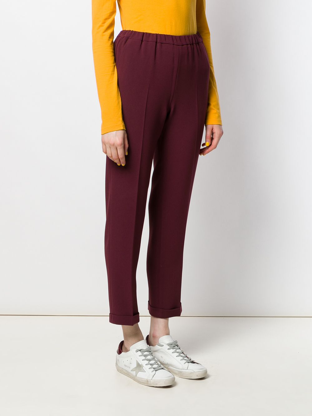 Elasticated waist straight-leg trousers