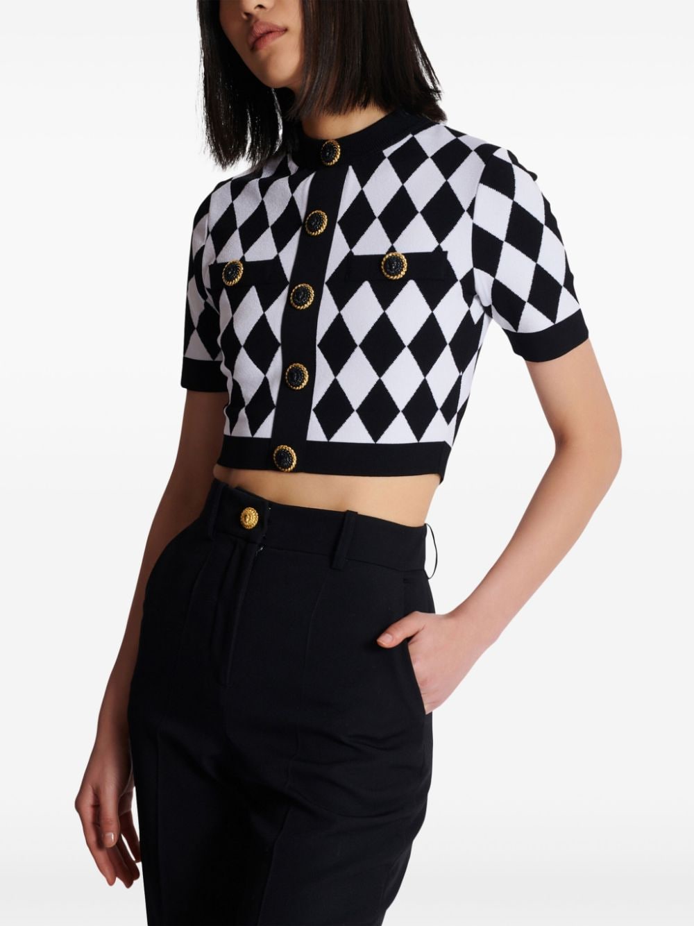 Buttoned diamond crop top