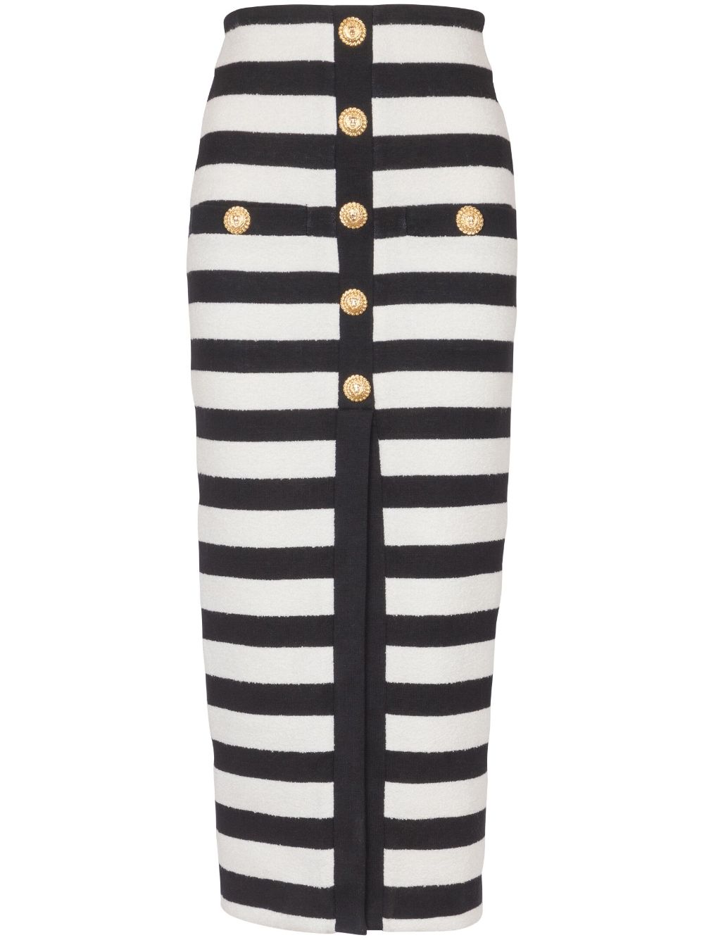 Buttoned striped long skirt