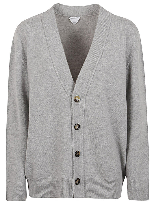 Leather patch cashmere cardigan