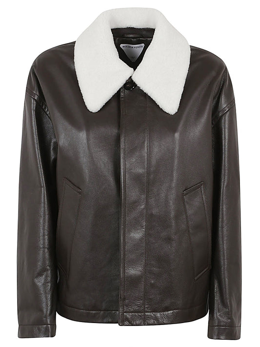 Shearling collar leather jacket