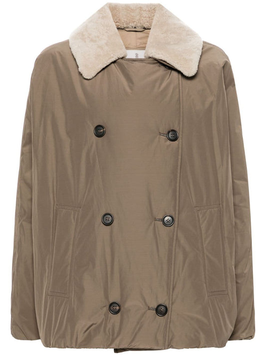 Down coat with shearling neck