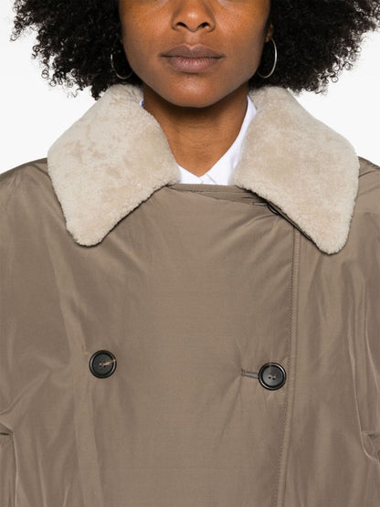 Down coat with shearling neck