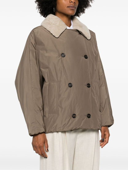 Down coat with shearling neck