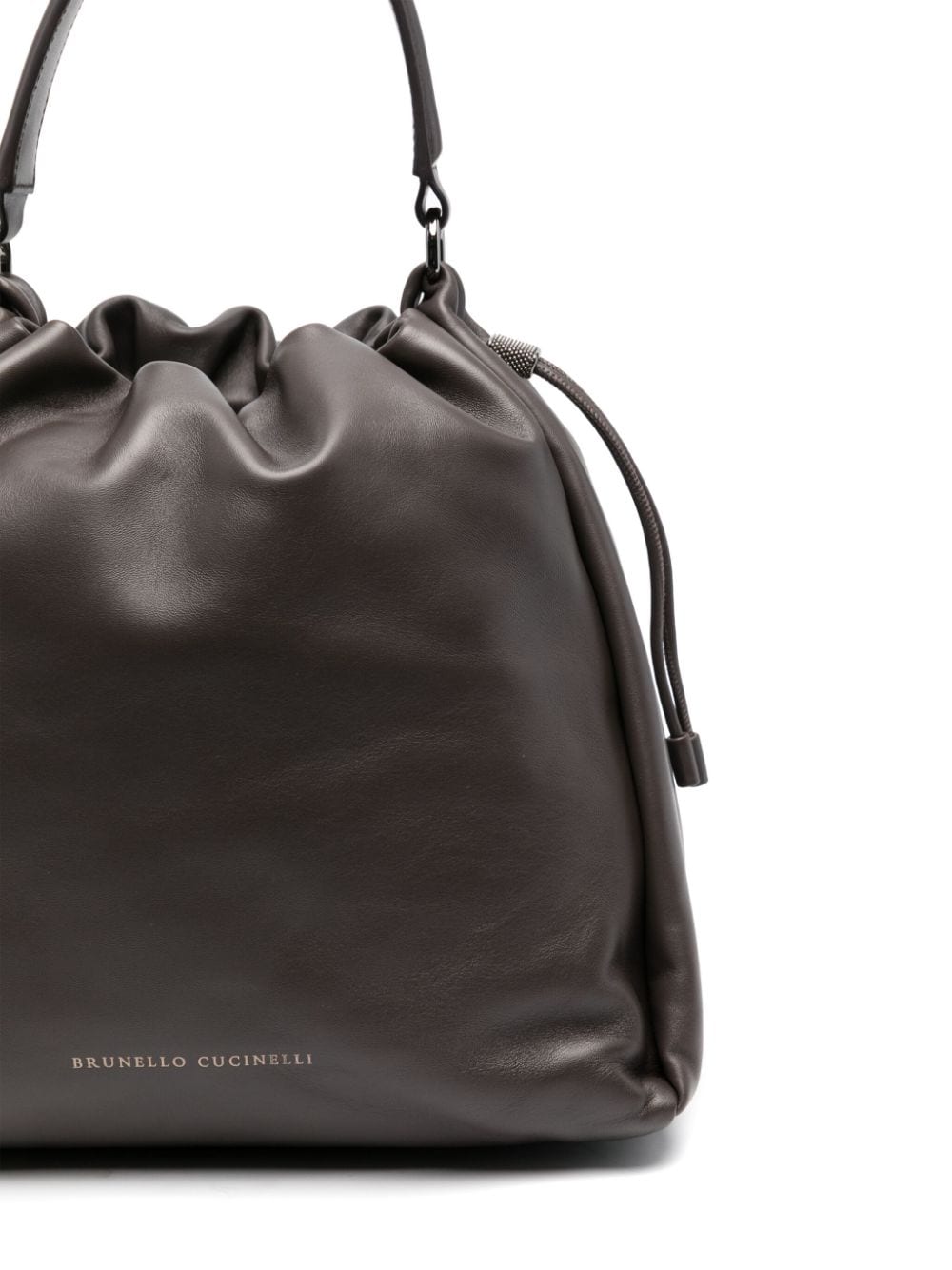 Soft leather bucket bag with precious details