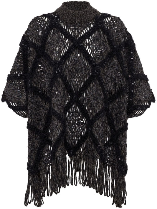 Wool turtle-neck poncho