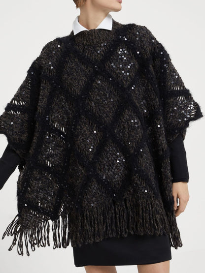 Wool turtle-neck poncho