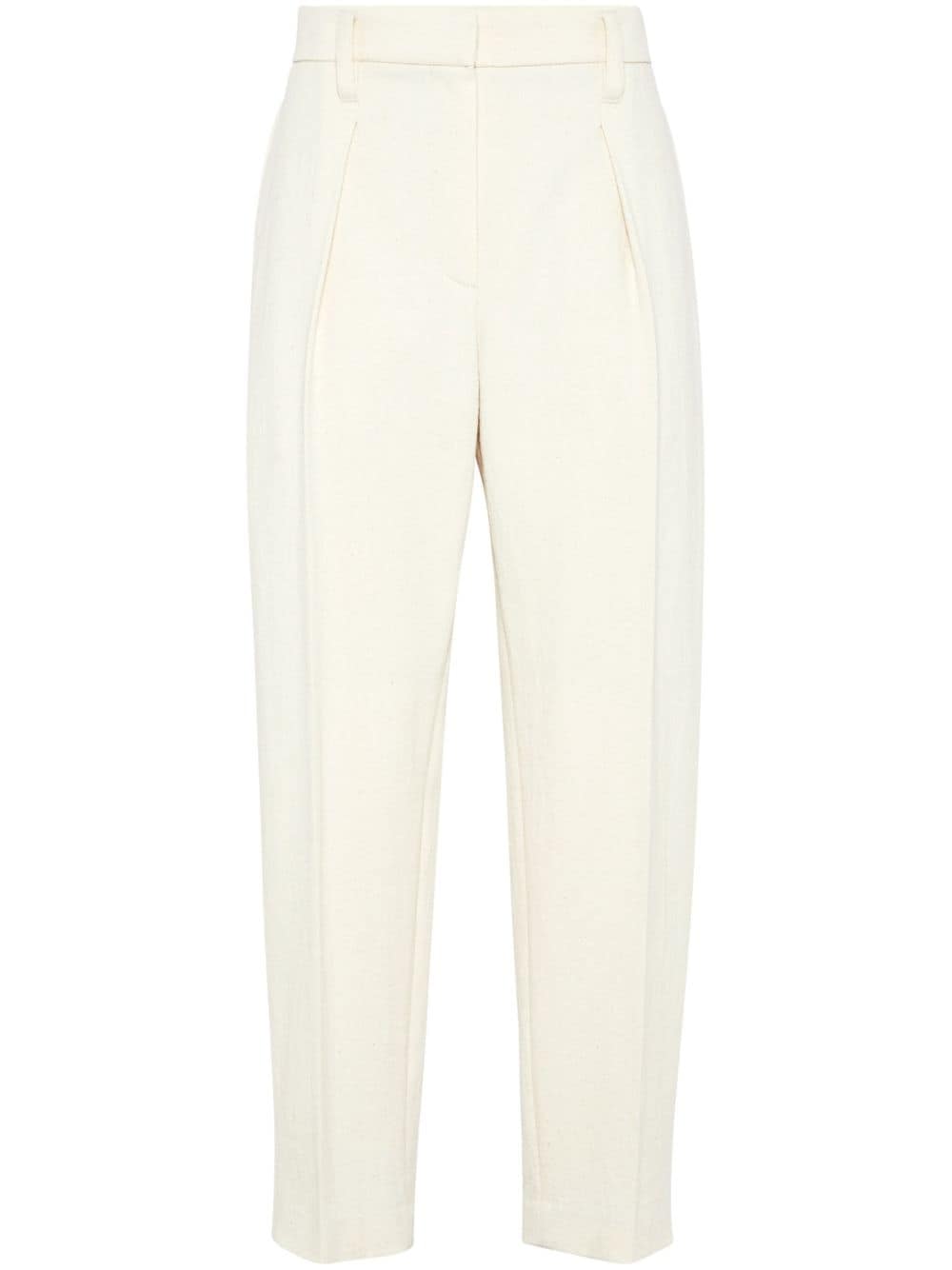 Cotton gabardine slouchy trousers with shiny detail