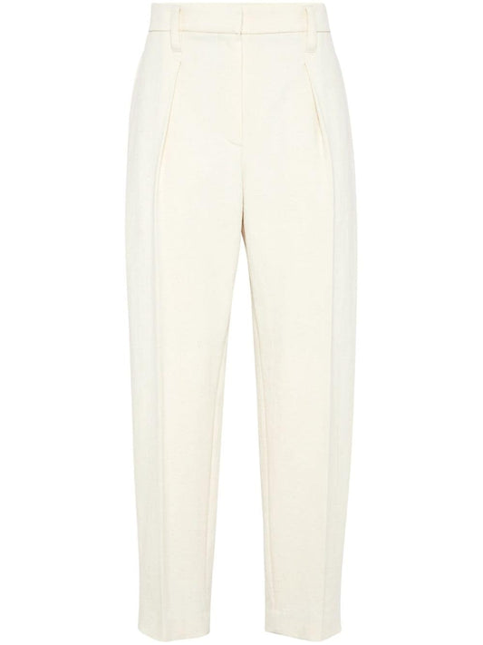 Cotton gabardine slouchy trousers with shiny detail