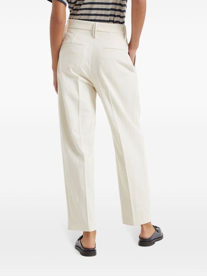 Cotton gabardine slouchy trousers with shiny detail