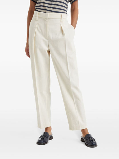 Cotton gabardine slouchy trousers with shiny detail