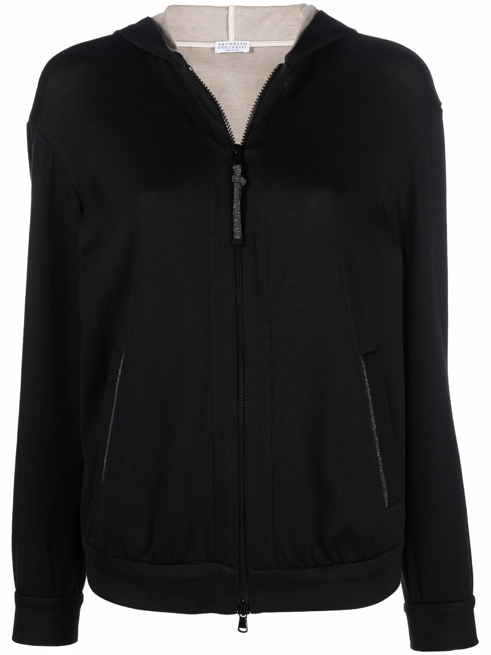 Cotton and silk blend zip-up hoodie