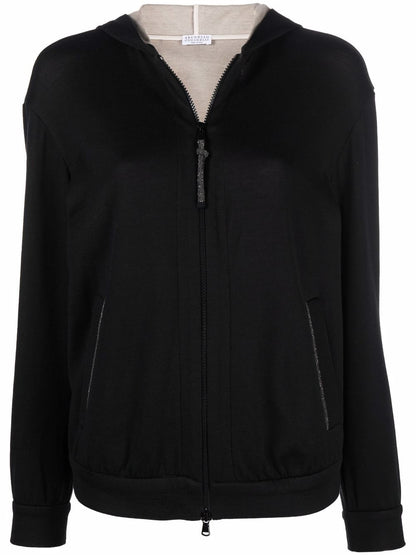 Cotton and silk blend zip-up hoodie