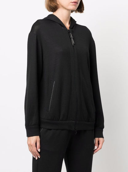 Cotton and silk blend zip-up hoodie