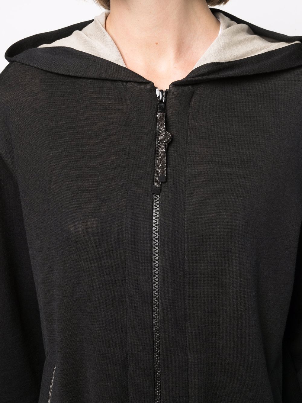 Cotton and silk blend zip-up hoodie