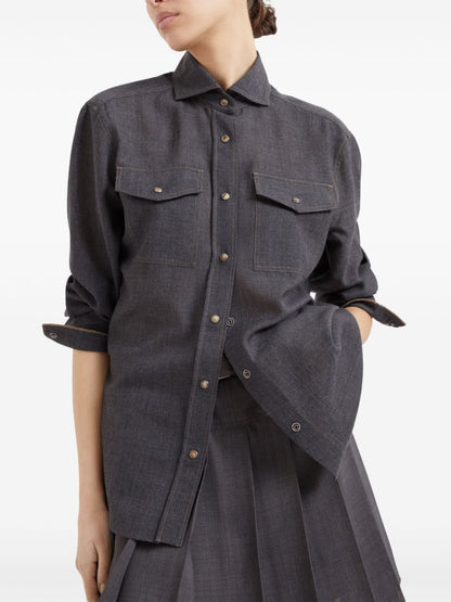 Wool organza shirt with shiny details