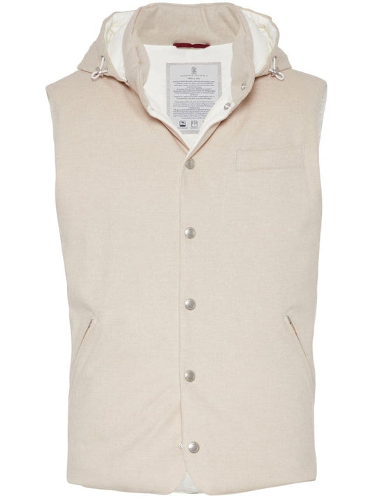 Sleeveless down waistcoat with detachable hoodie