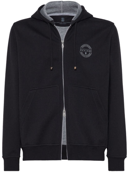 Double cotton zipped hoodie