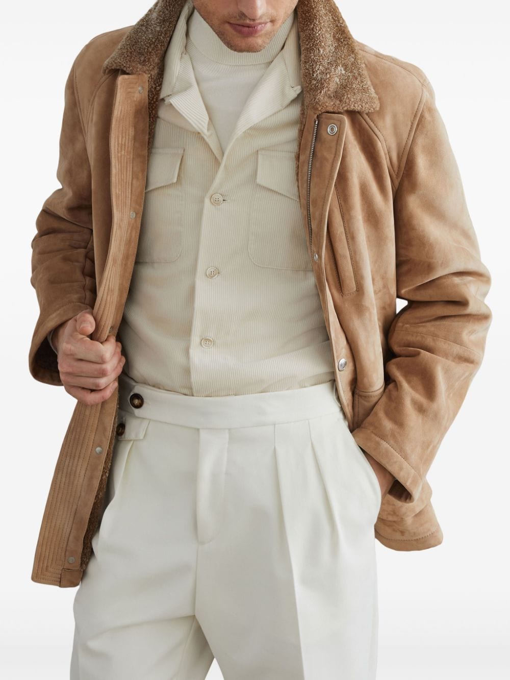 Suede shearling field jacket