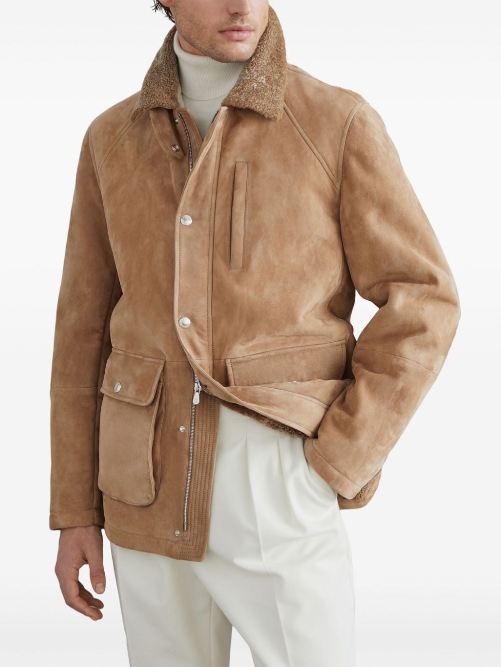 Suede shearling field jacket