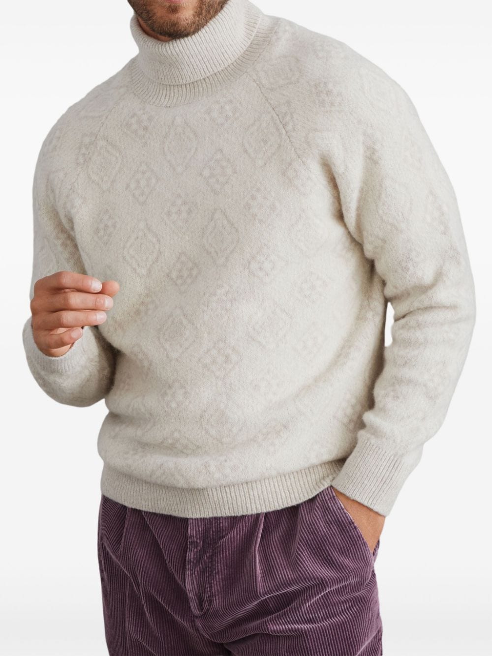 Alpaca geometric jacquard high neck sweater